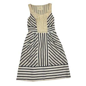Anthropologie dress women's 0 black white striped lace bust accent Maeve